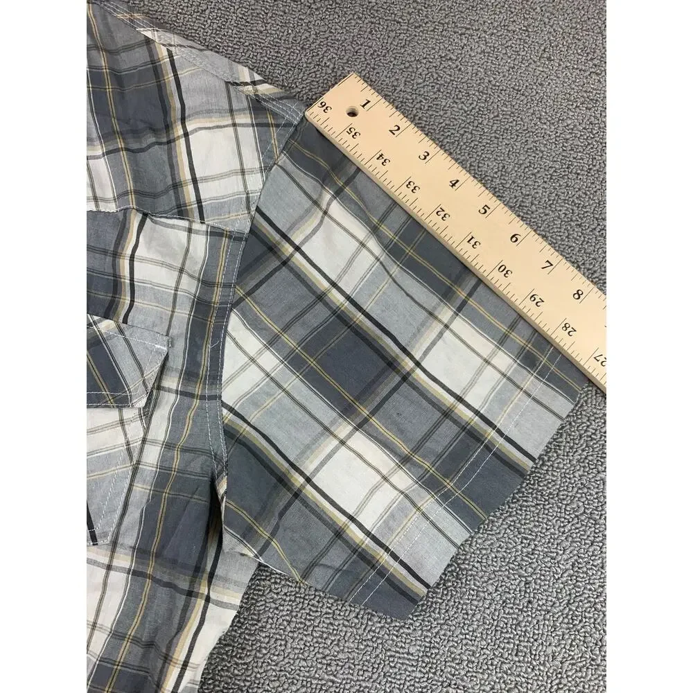Levi’s Western Snap Shirt Men's L Gray Plaid‎ Short Sleeve Pearl Snaps